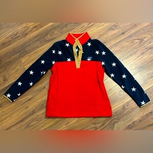 Women’s Simply Southern pullover. Red, white and blue fleece. 2 pockets. Size S